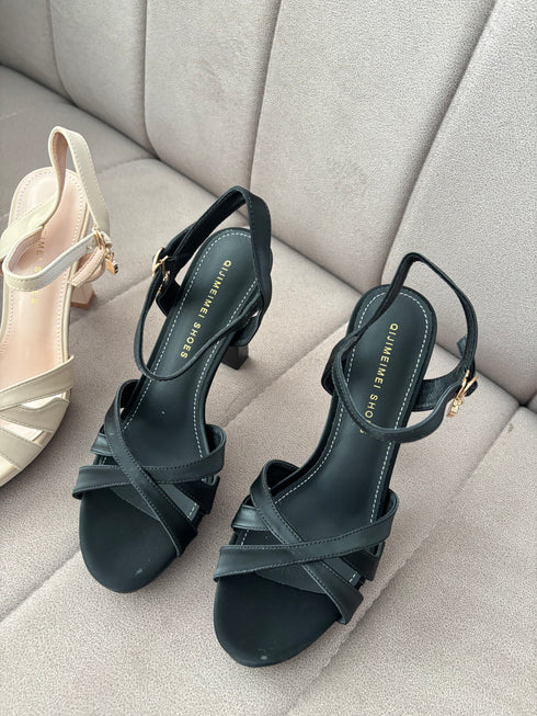 Women Elegant Open Toe Buckle Straps High Heels